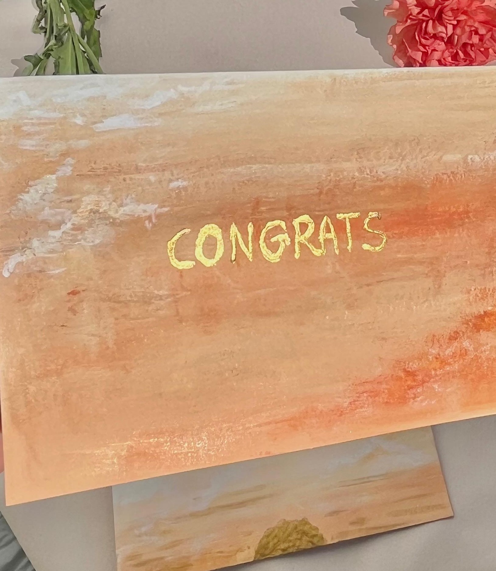 Orange Clouds Hand-Painted Card & Envelope