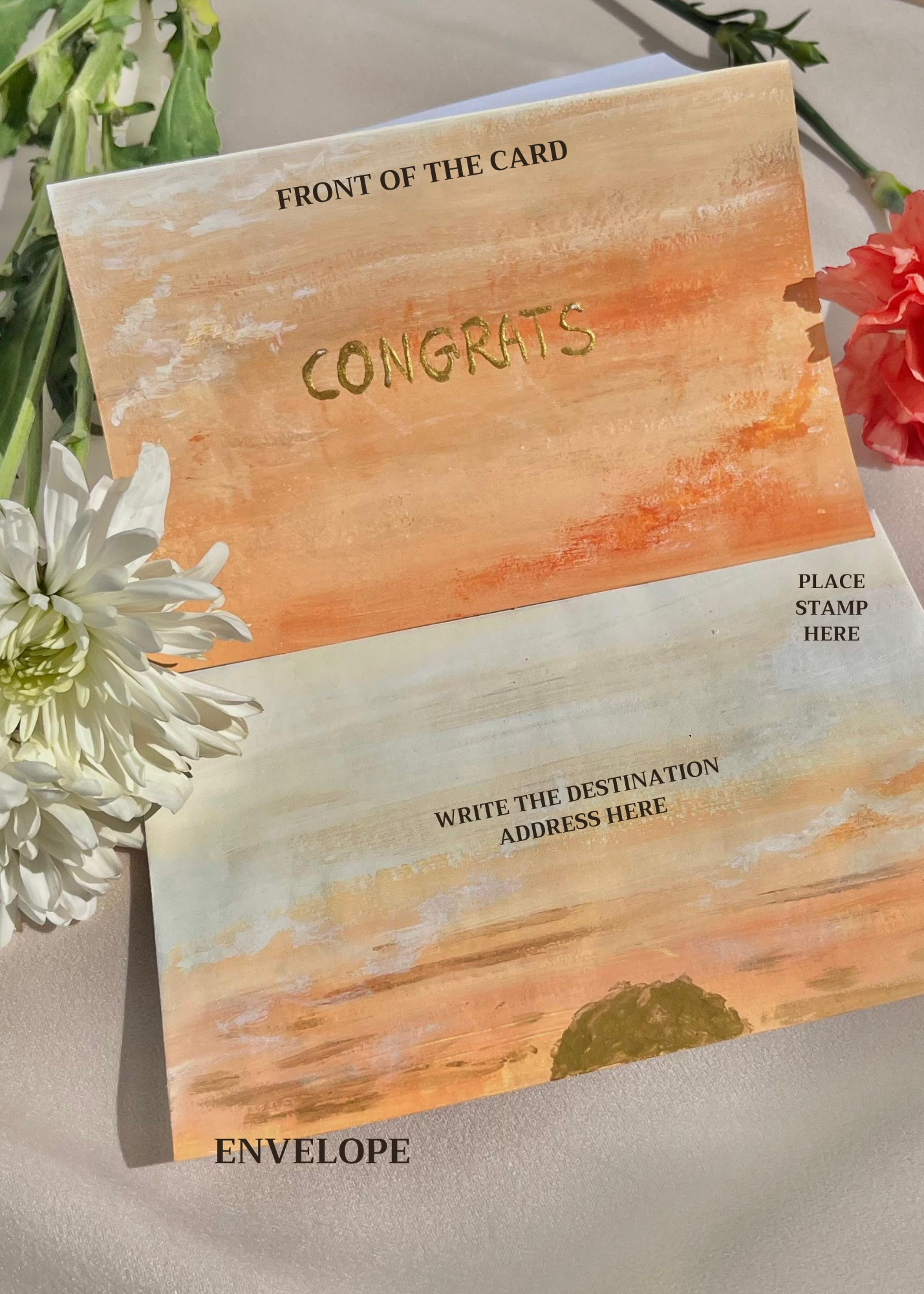 Orange Clouds Hand-Painted Card & Envelope