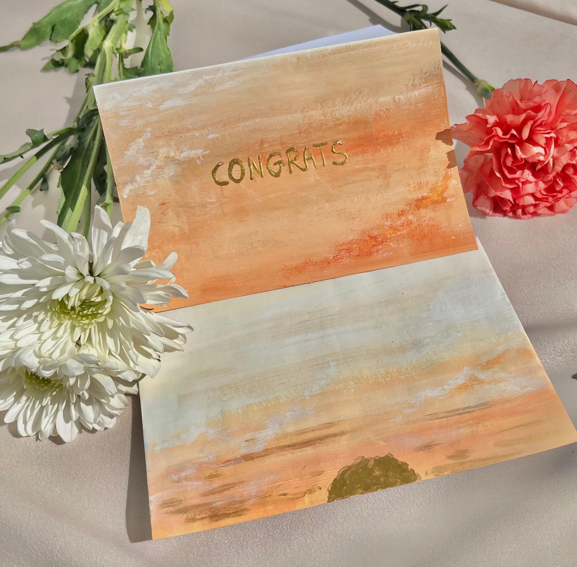 Orange Clouds Hand-Painted Card & Envelope