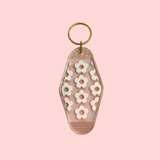 Resin Coated Clear Flower Motel Style Keychain