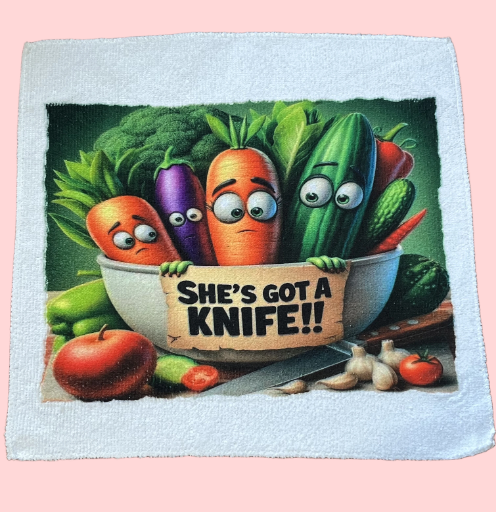 Veggie "She's Got a Knife!" Microfiber Towel