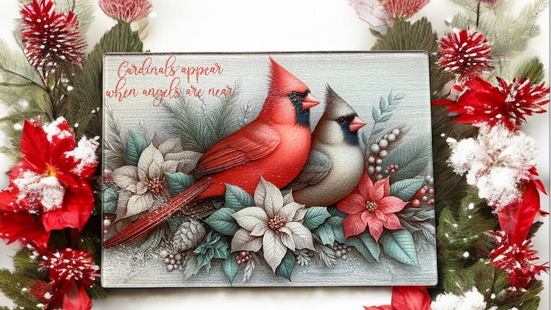 "Cardinal Couple" Glass Cutting Board