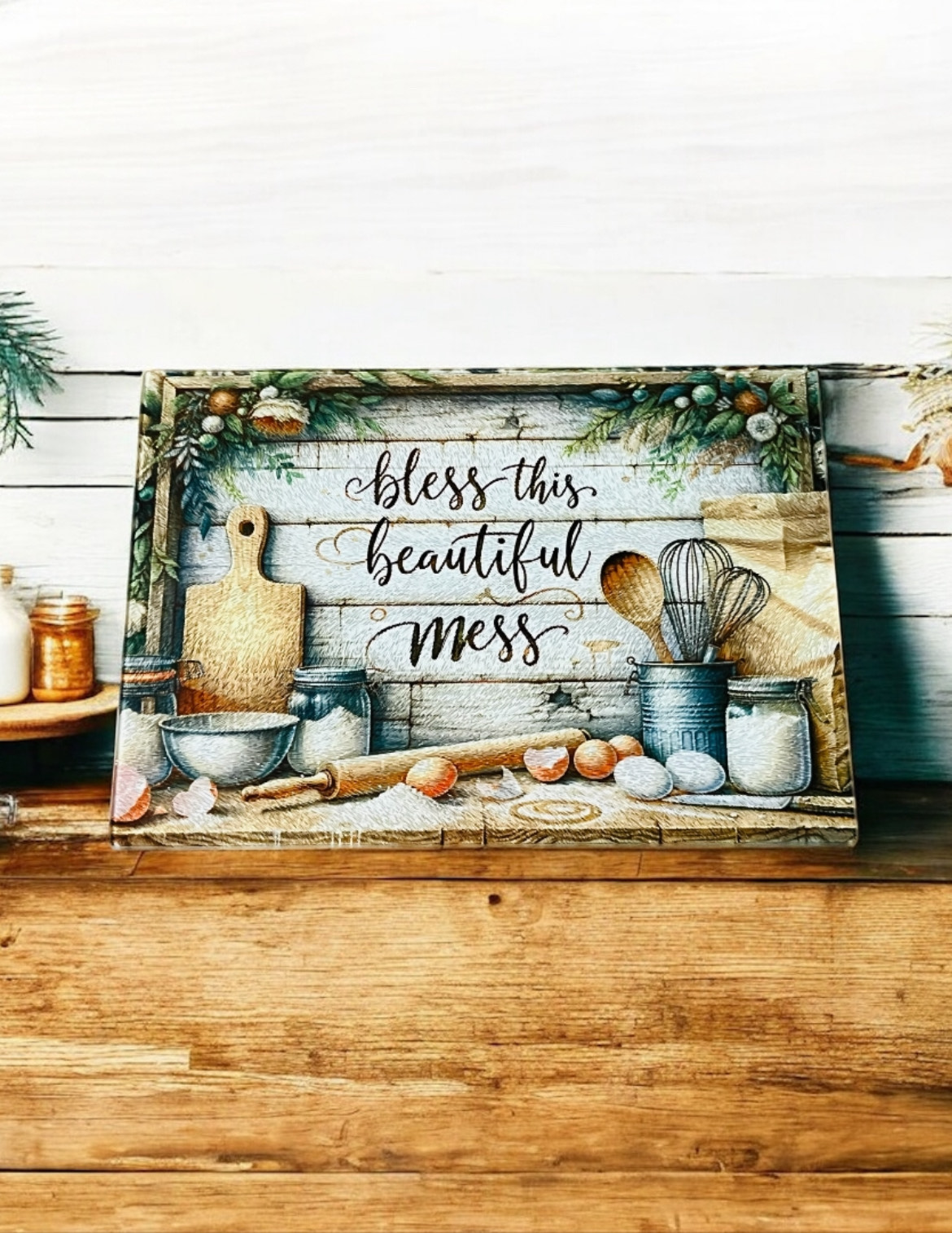"Bless This Beautiful Mess" Glass Cutting Board