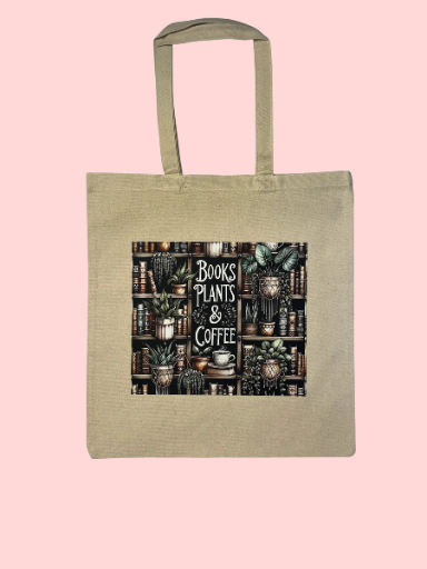 "Books, Plants & Coffee" Tote Bag