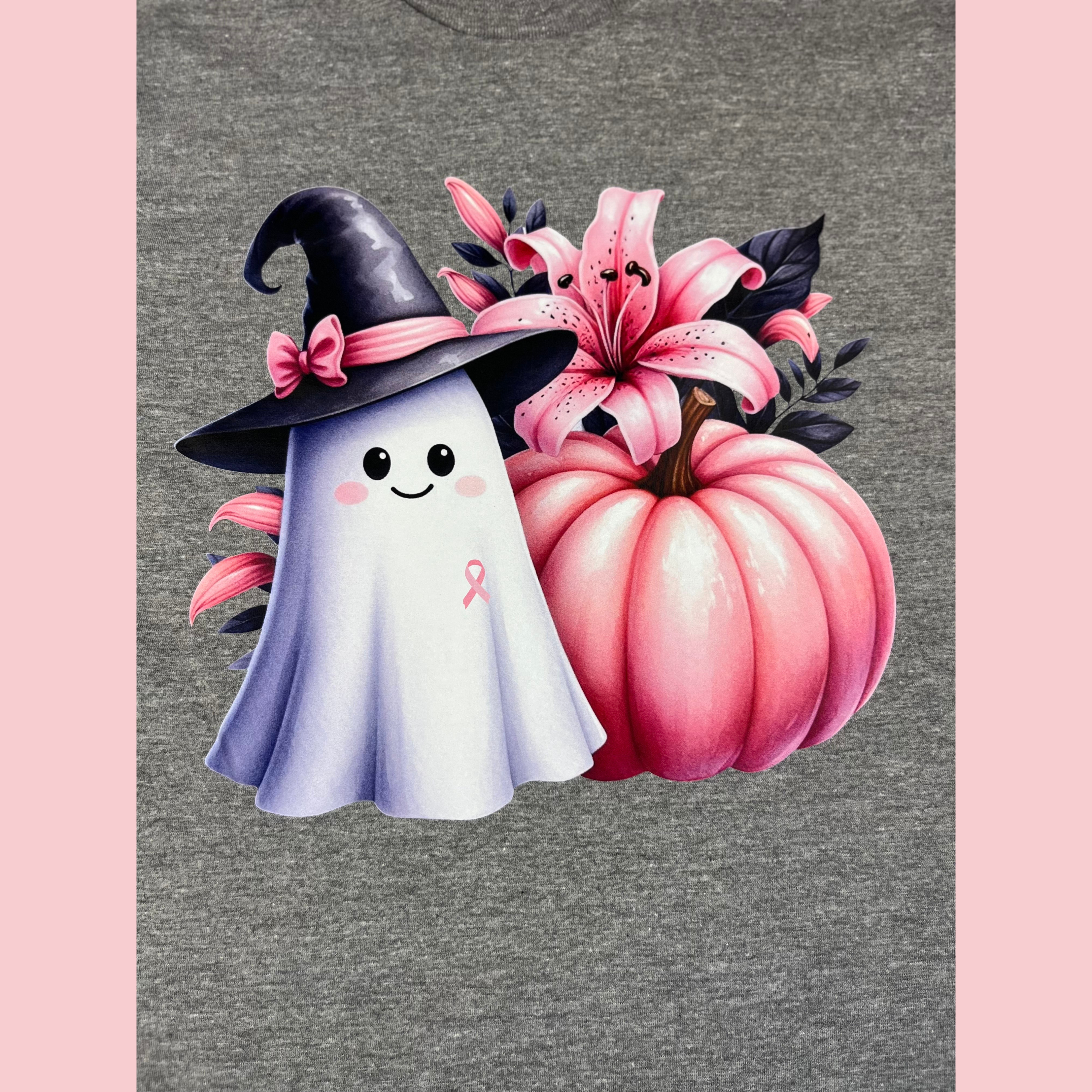 "Breast Cancer Witchy Ghost and Pumpkin" T-shirt