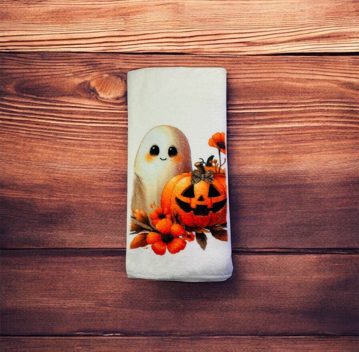 "Halloween Ghost and Pumpkin" Microfiber Towel