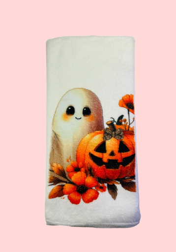 "Halloween Ghost and Pumpkin" Microfiber Towel