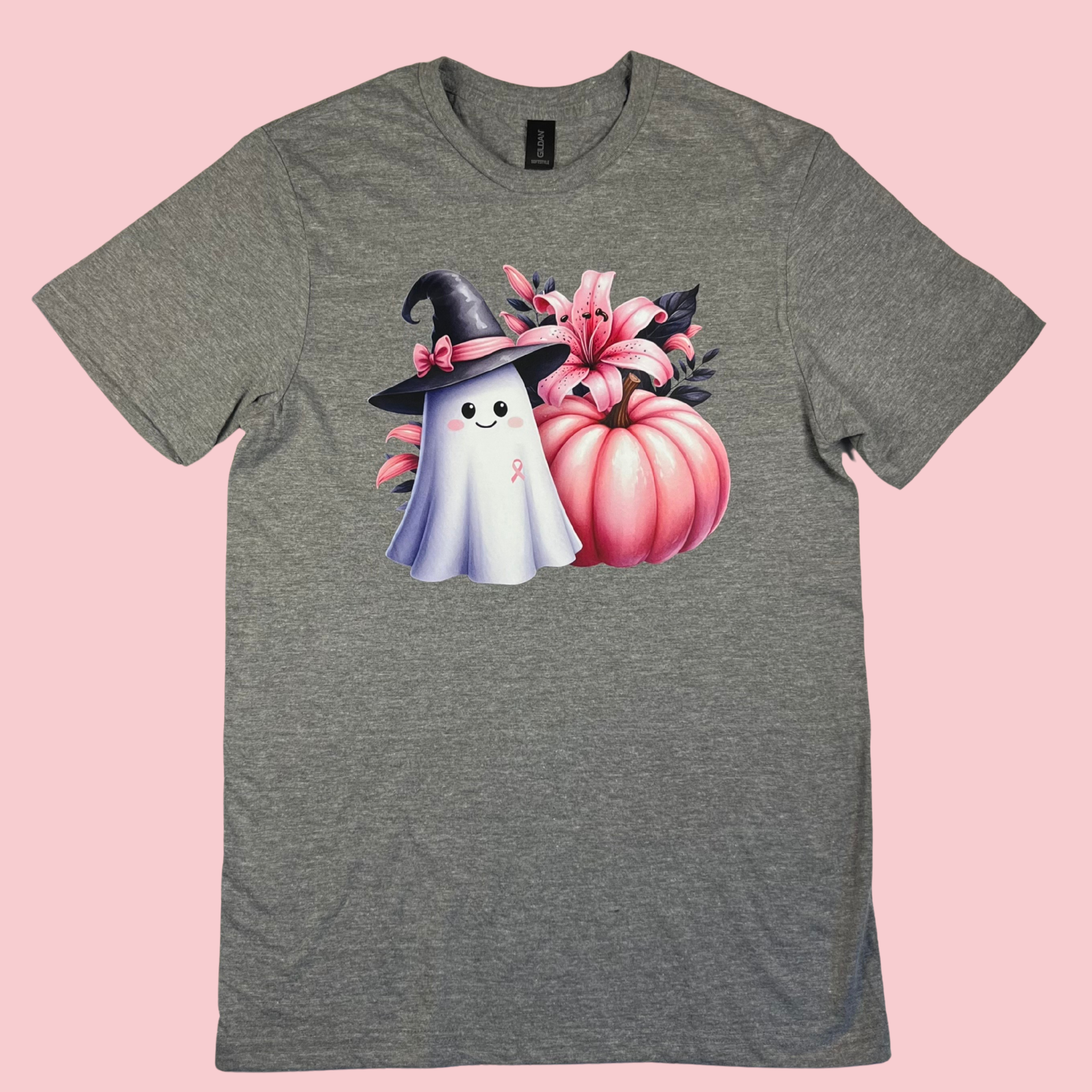 "Breast Cancer Witchy Ghost and Pumpkin" T-shirt