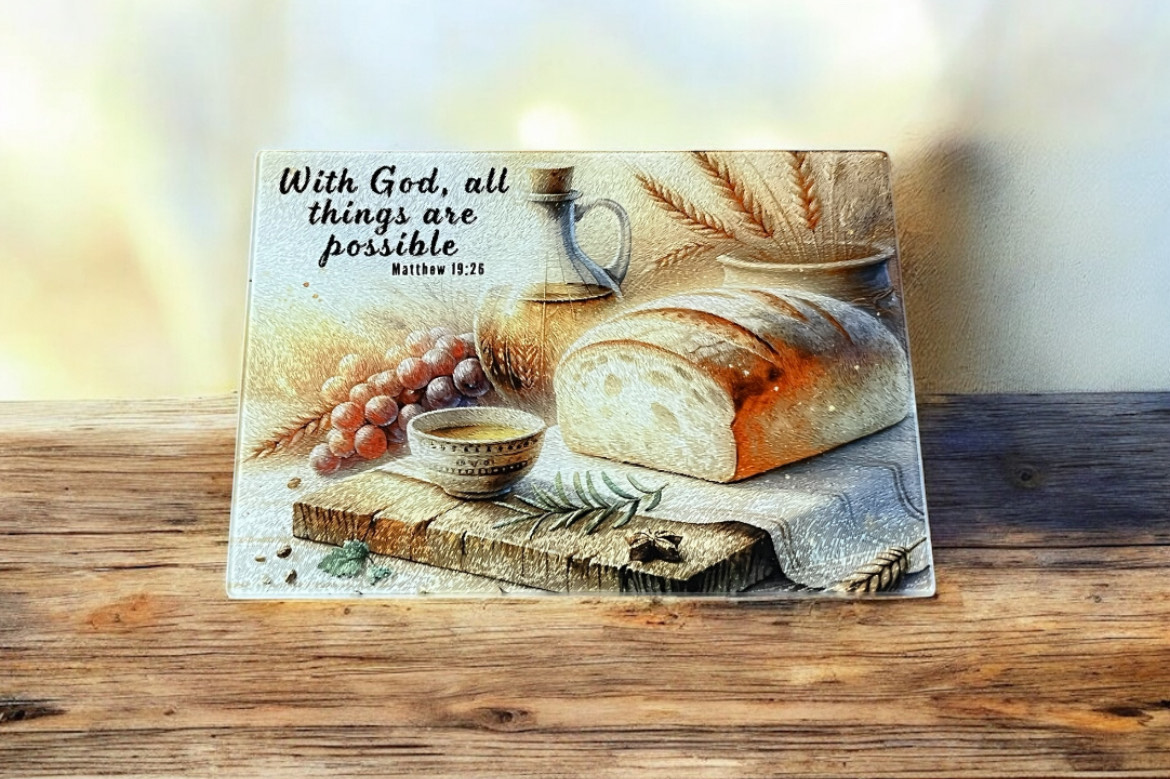 "With God, All Things Are Possible" Glass Cutting Board