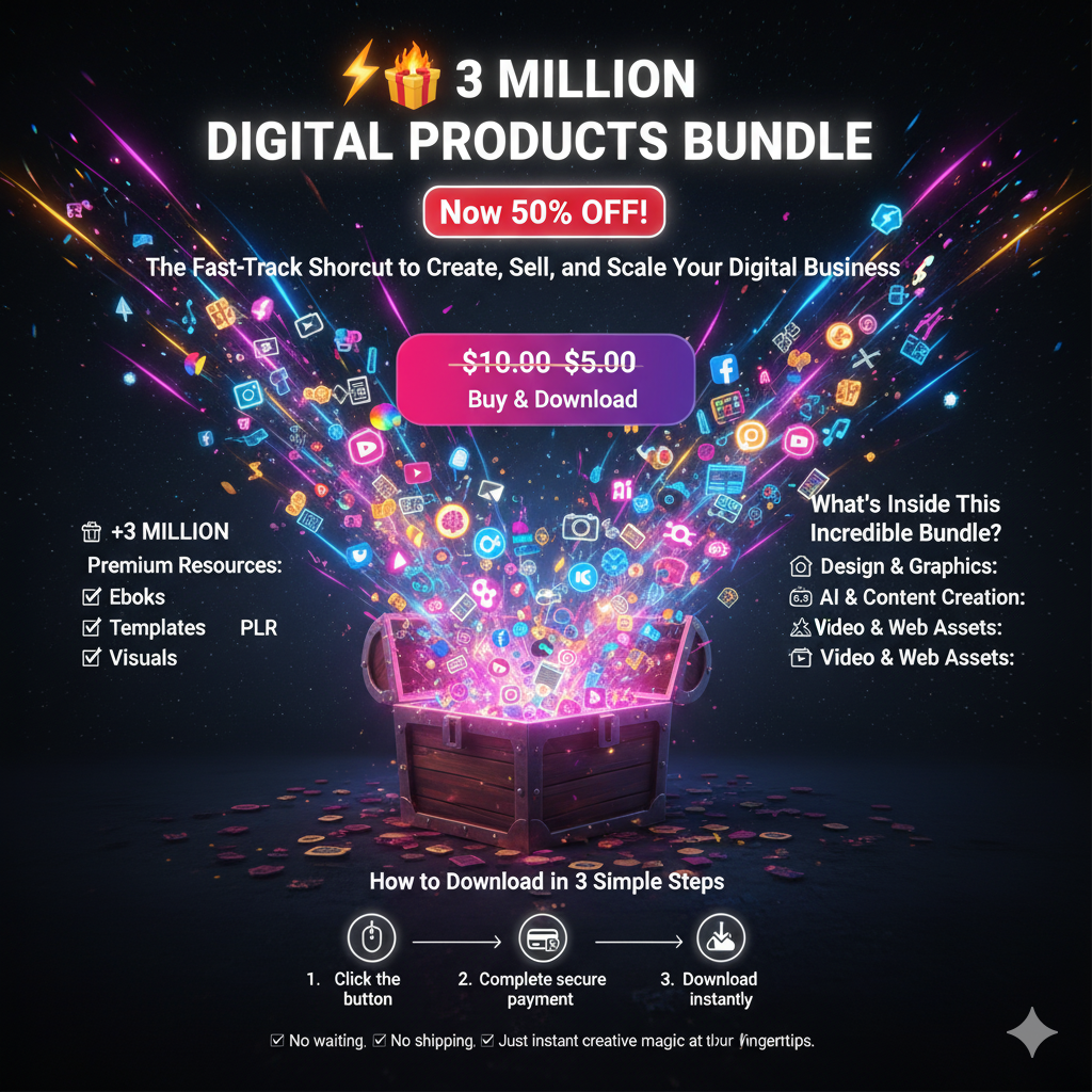 🎁 🔥 3 Million Digital Products Bundle – Now 50% OFF!