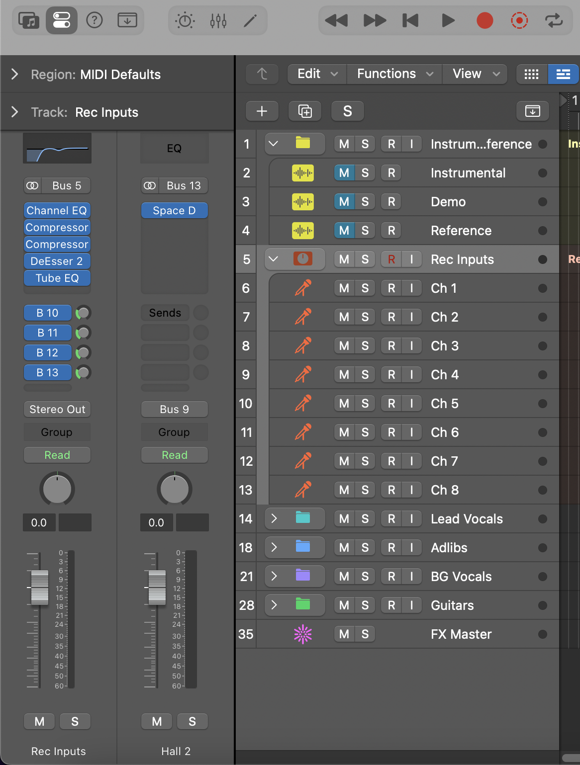 8 Channel Recording Template - Logic Pro