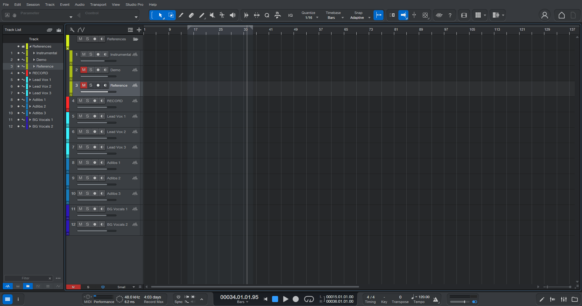 Hip-Hop Vocal Recording Template - Studio One