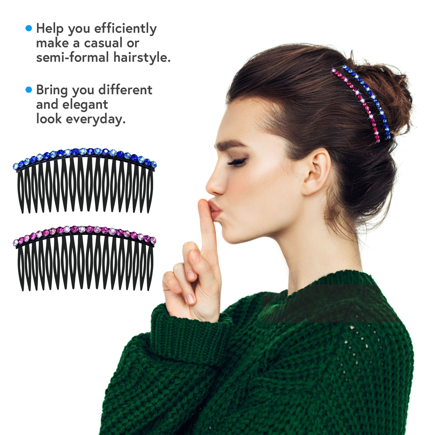 Side Hair Comb for French Twist Bangs Hair Pin Clips Hair Accessories Decorative Comb for Women Kids Girls 5pcs