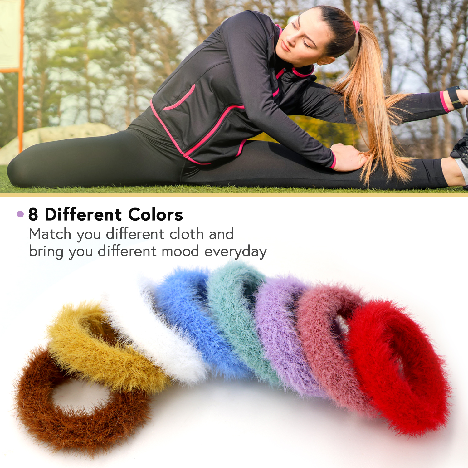 Large Stretch Terry Cloth Hair Ties and Ponytail Holders - Thick Hair Elastics, Knit Scrunchies for All Hair Types, Hair Accessories for Women, Girls, Kids (12-Pack)