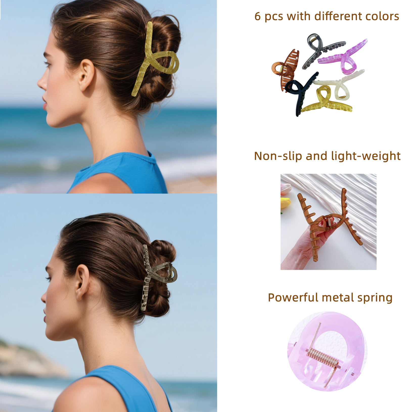 Hair Claw Clips Non-Slip Large Claw Hair Clip for Women and Girls, Strong Hold Banana Hair Clips Jaw Clips for women 6 pcs