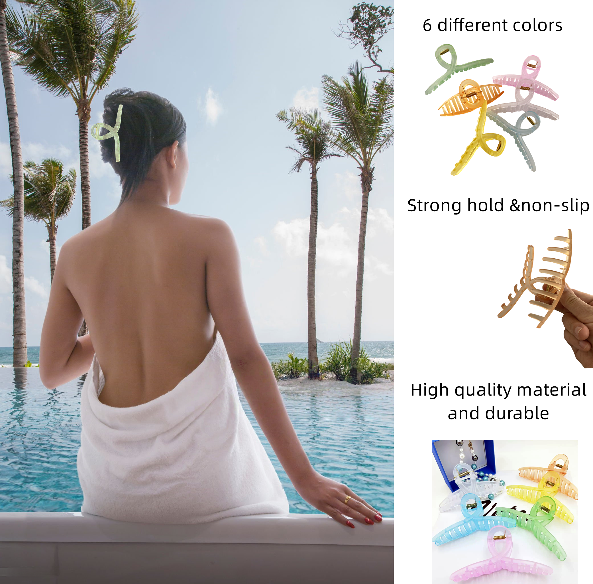 MaryLavender Hair Claw Clips Non-Slip Large Claw Hair Clip for Women and Girls, Strong Hold Banana Hair Clips Jaw Clips for women 6 pcs