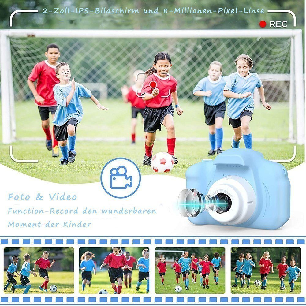 Kinder Kamera,mit 2.0-Zoll,Cartoon-Aufkleber,1080P HD 32GB,USB,blau || Children's camera, with 2.0-inch, cartoon stickers, 1080P HD 32GB, USB, blue
