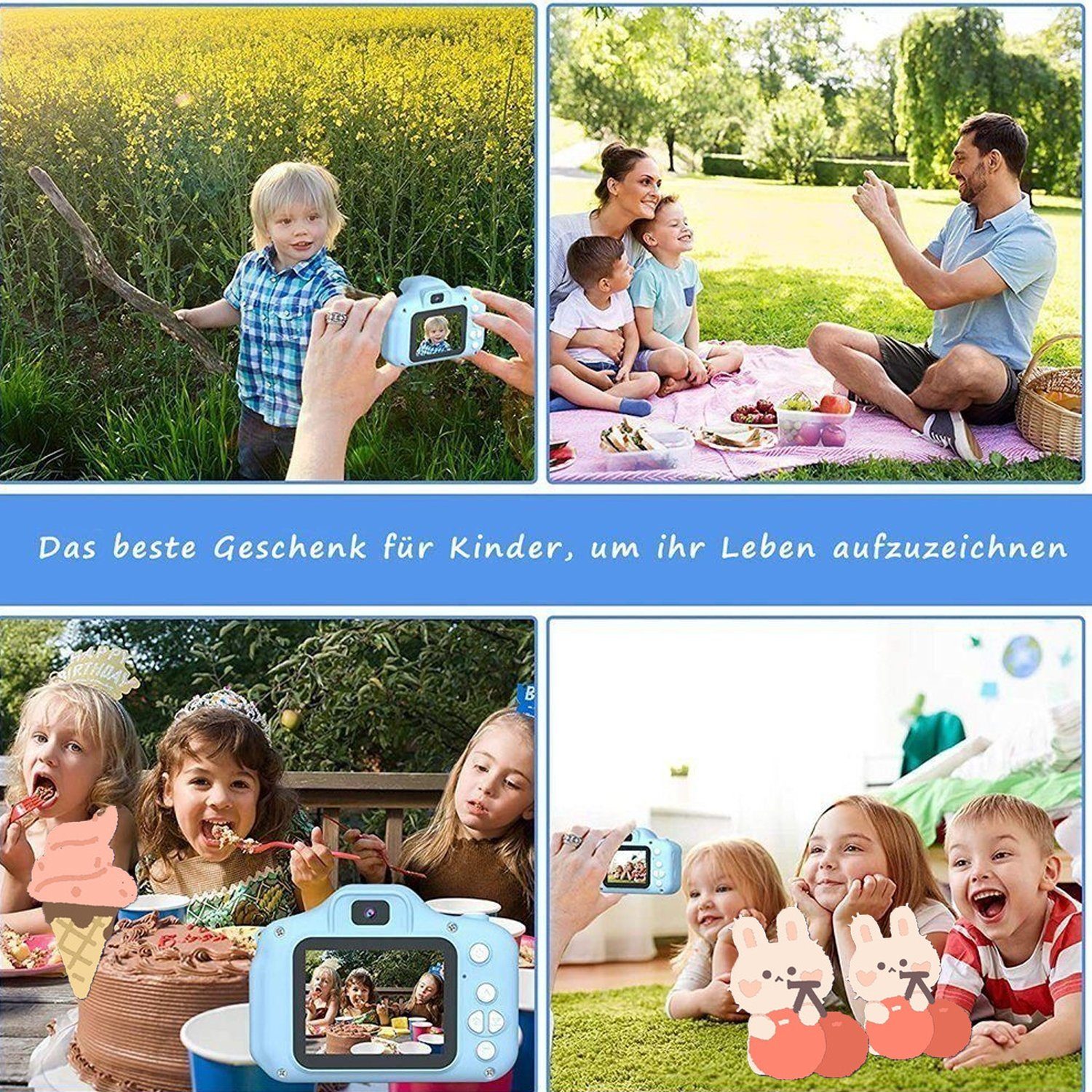 Kinder Kamera,mit 2.0-Zoll,Cartoon-Aufkleber,1080P HD 32GB,USB,blau || Children's camera, with 2.0-inch, cartoon stickers, 1080P HD 32GB, USB, blue