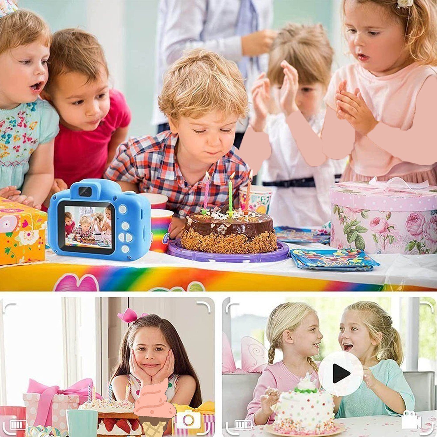 Kinder Kamera,mit 2.0-Zoll,Cartoon-Aufkleber,1080P HD 32GB,USB,blau || Children's camera, with 2.0-inch, cartoon stickers, 1080P HD 32GB, USB, blue