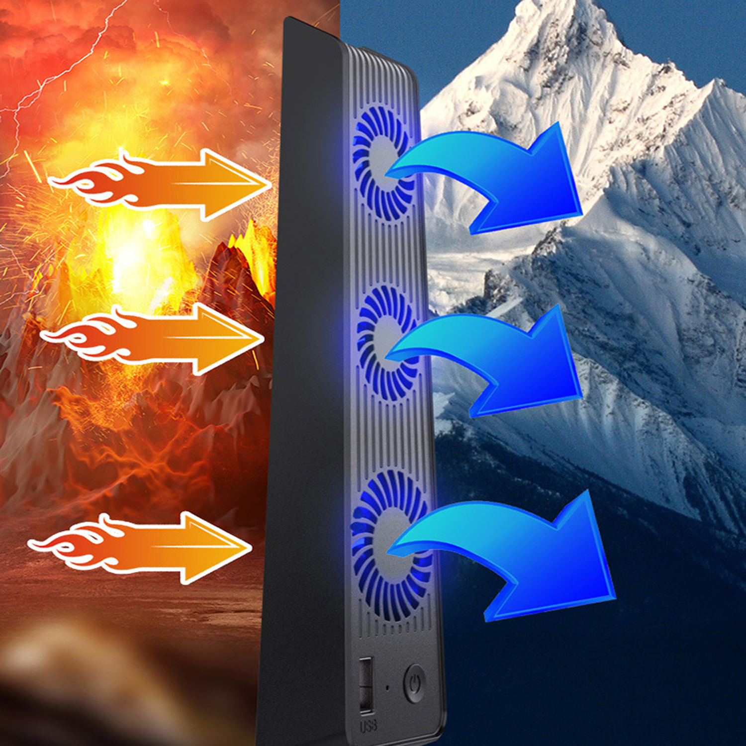 TEKOO PS5 Kühlgebläse, Temperaturkontrolle, 3 Ventilatoren, schwarz || TEKOO PS5 Cooling Fan, Temperature Control, 3 Fans, Black