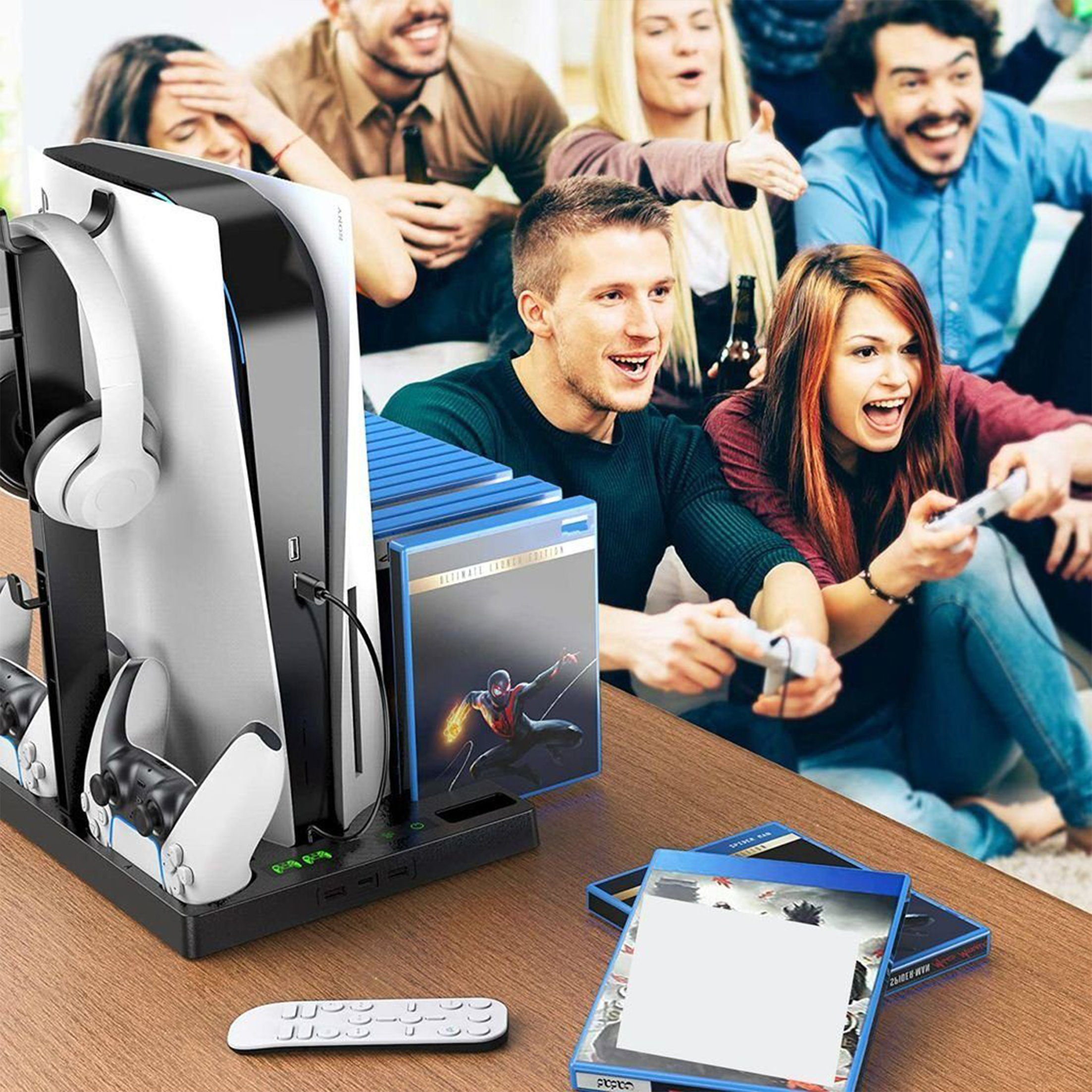 TEKOO PS5 Multifunktionaler Vertikalständer – mit Kühlgebläse, Ablagefächer || 