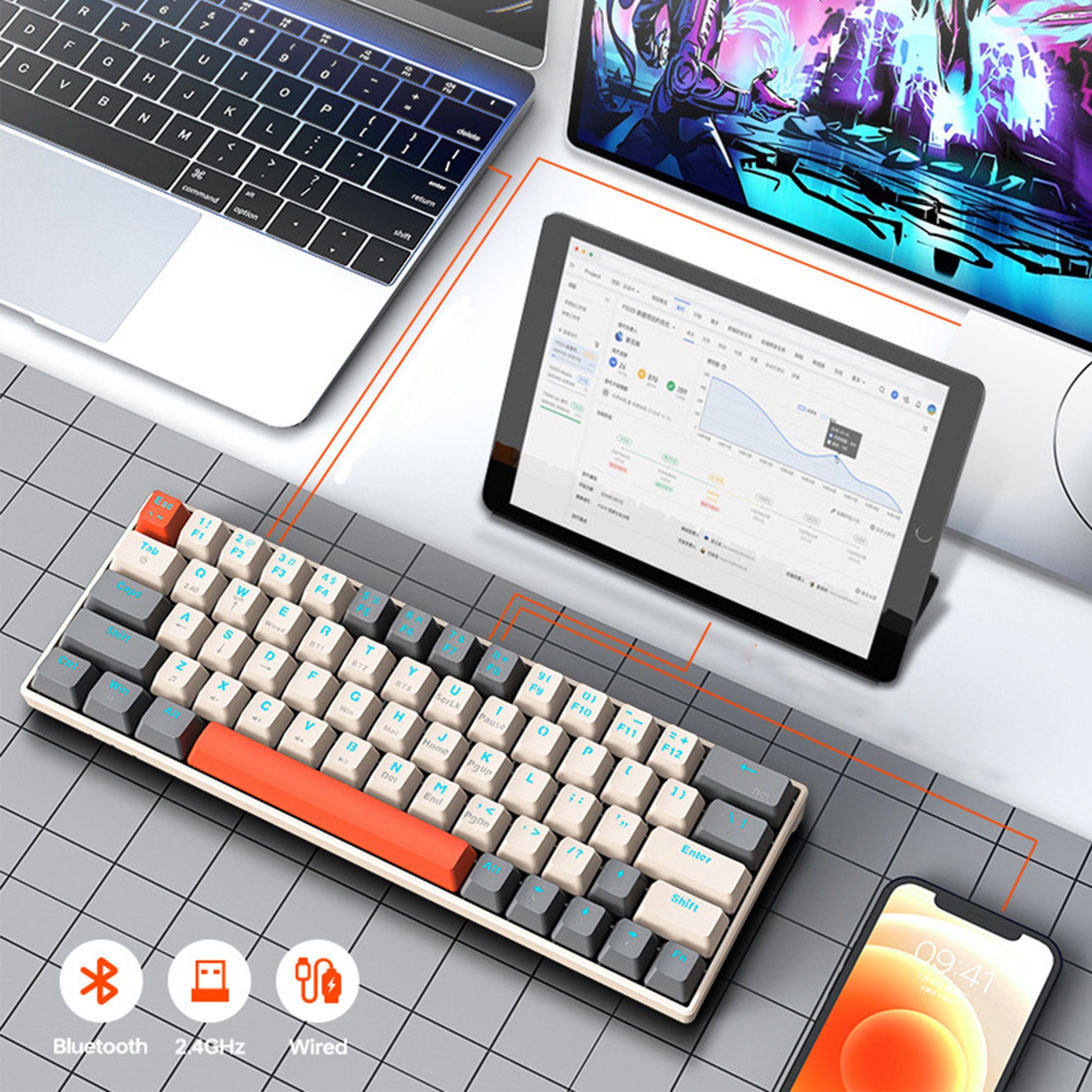 Kabelgebundene Tastatur, Mechanisch, Bluetooth, Dual-Modus || Wired keyboard, mechanical, Bluetooth, dual mode