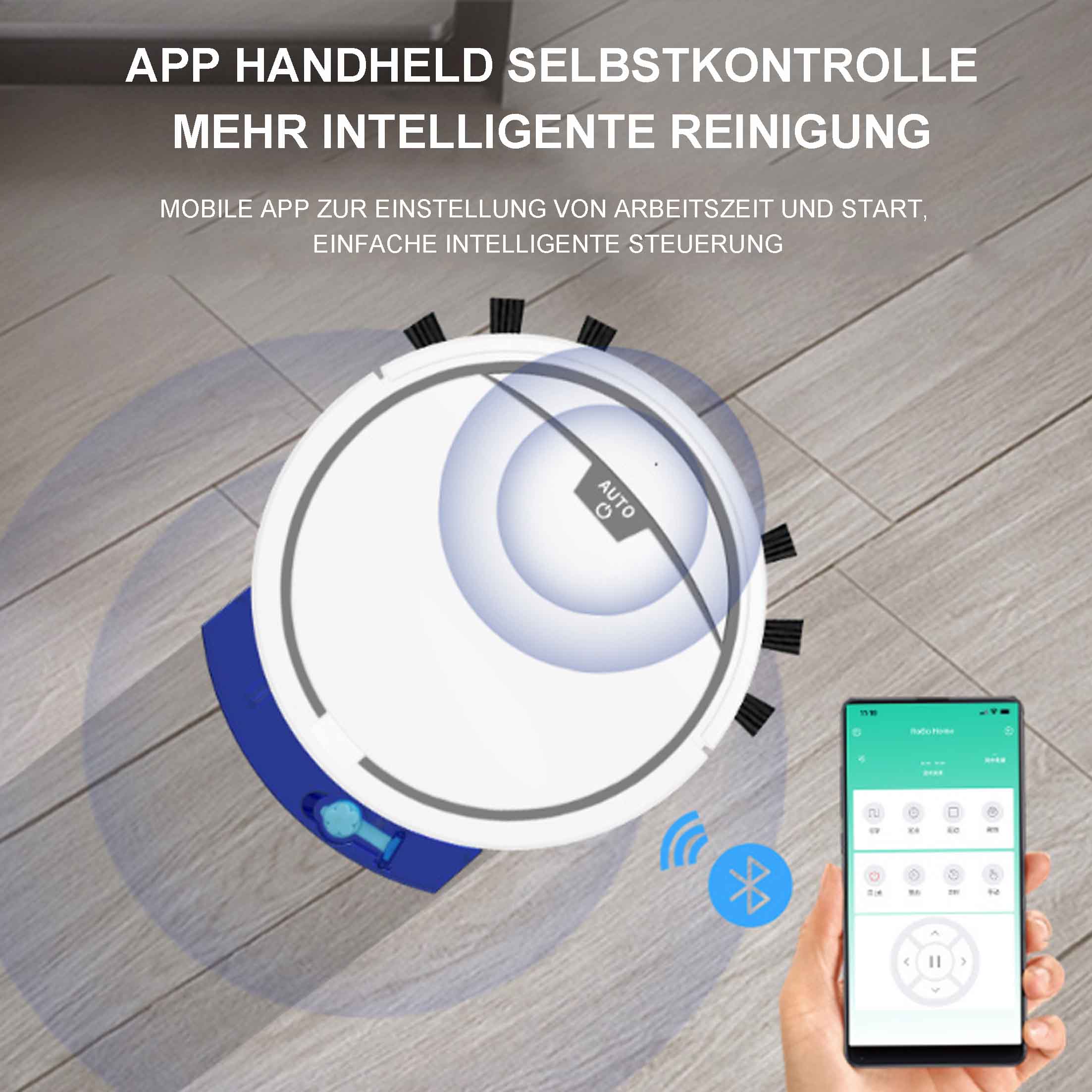 Kehrroboter, Staubsaugen und Wischen 3 in 1, mit Wassertank, APP-Steuerung || Sweeping Robot, Vacuuming and Mopping 3 in 1, with Water Tank, APP Control
