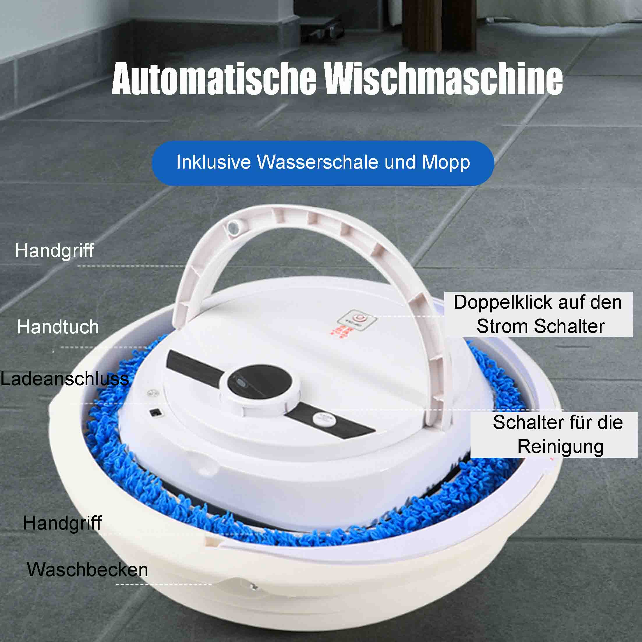 Wischroboter, automatischer Bodenwischer mit waschbaren Tüchern || Mopping Robot, Automatic Floor Mop with Washable Pads