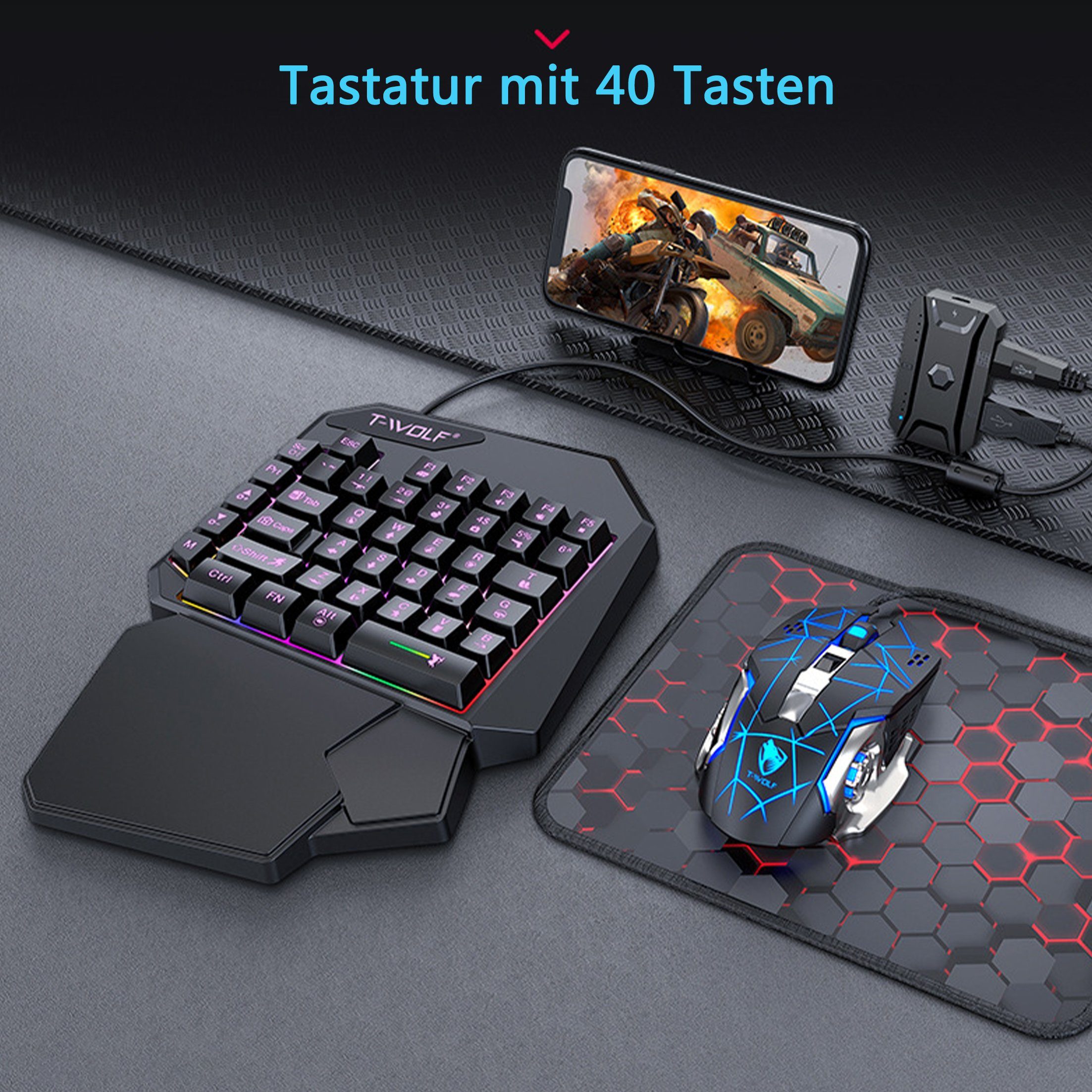 TEKOO Gaming-Maus-Set: Einhand-Tastatur, 40 Tasten, PC-Spieler || TEKOO Gaming Mouse Set: One-Handed Keyboard, 40 Keys, PC Gamer