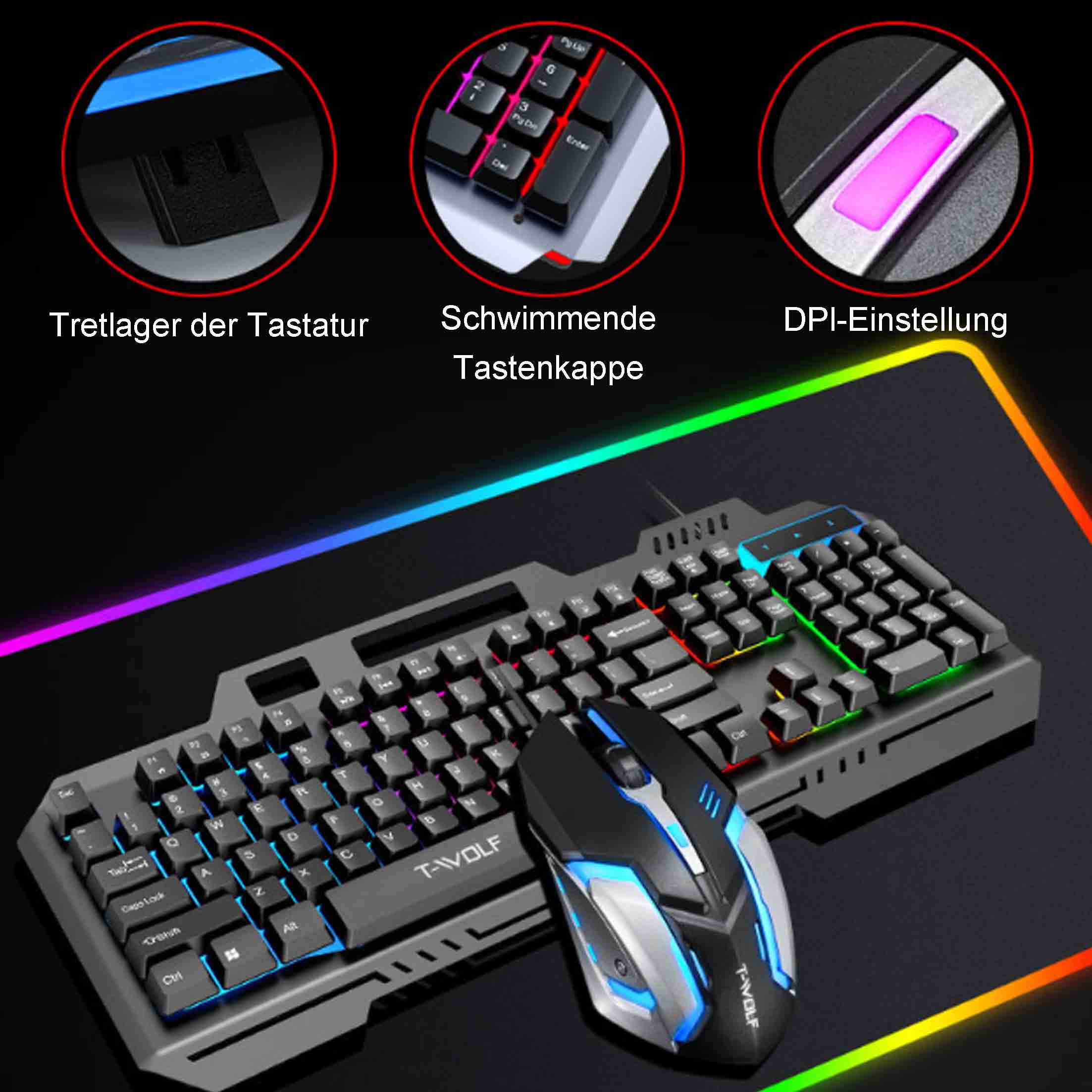 Gaming-Tastatur- und Maus-Set, Kabelgebundene Tastatur und Maus || Gaming Keyboard and Mouse Set, Wired Keyboard and Mouse