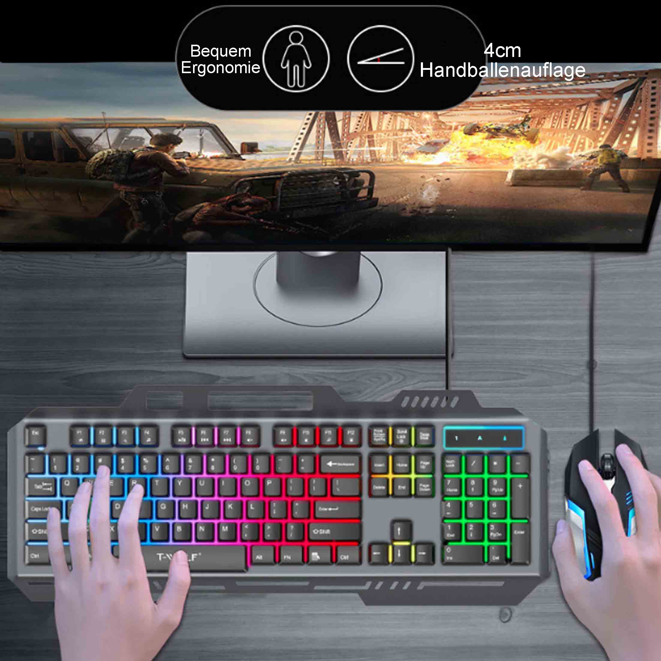 Gaming-Tastatur- und Maus-Set, Kabelgebundene Tastatur und Maus || Gaming Keyboard and Mouse Set, Wired Keyboard and Mouse