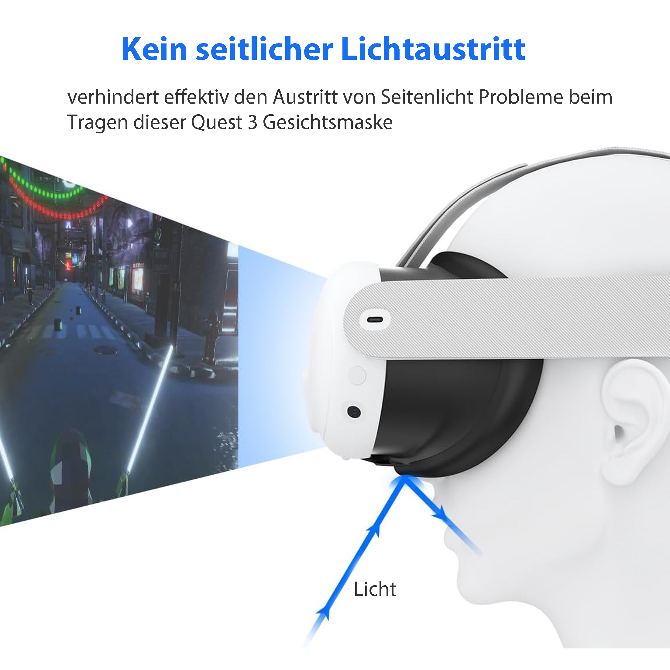 TEKOO VR-Zubehör, VR-Maske – Anti-Rutsch, Anti-Leckage (kompatibel mit Meta Quest 3) || TEKOO VR Accessories, VR Mask – Anti-Slip, Anti-Leakage (Compatible with Meta Quest 3)