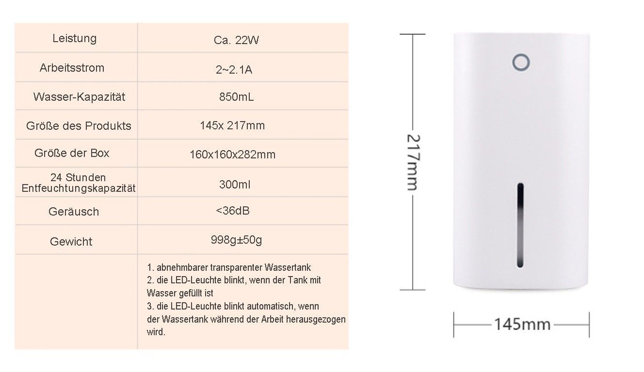 TEKOO Leiser Luftentfeuchter, Luftentfeuchter, Trockner, für Hausgebrauch || TEKOO Quiet dehumidifier, dehumidifier, dryer, for domestic use