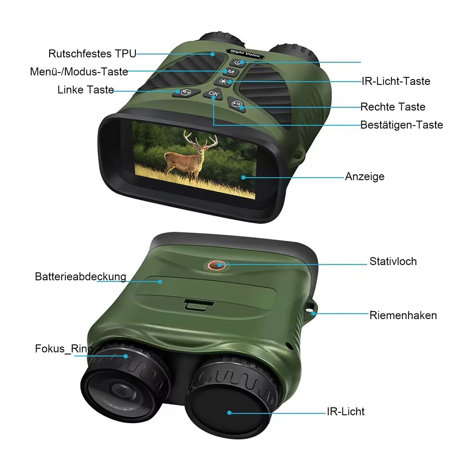 TEKOO Ferngläser, Nachtsichtgeräte, ochauflösende Infrarotfotos und -videos, rmeegrün || TEKOO Binoculars, Night Vision Devices, Ochre-Resolution Infrared Photos and Videos, Infrared Imaging