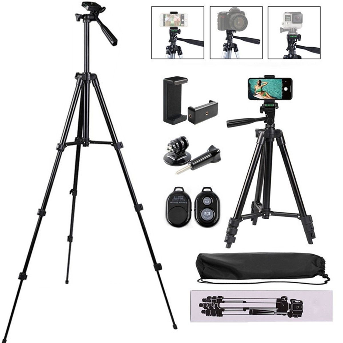 TEKOO Stativkö, Telefonstativ, mit Bluetooth-Fernbedienung, tragbares, vielseitig || TEKOO tripod head, telephone tripod, with Bluetooth remote control, portable, versatile