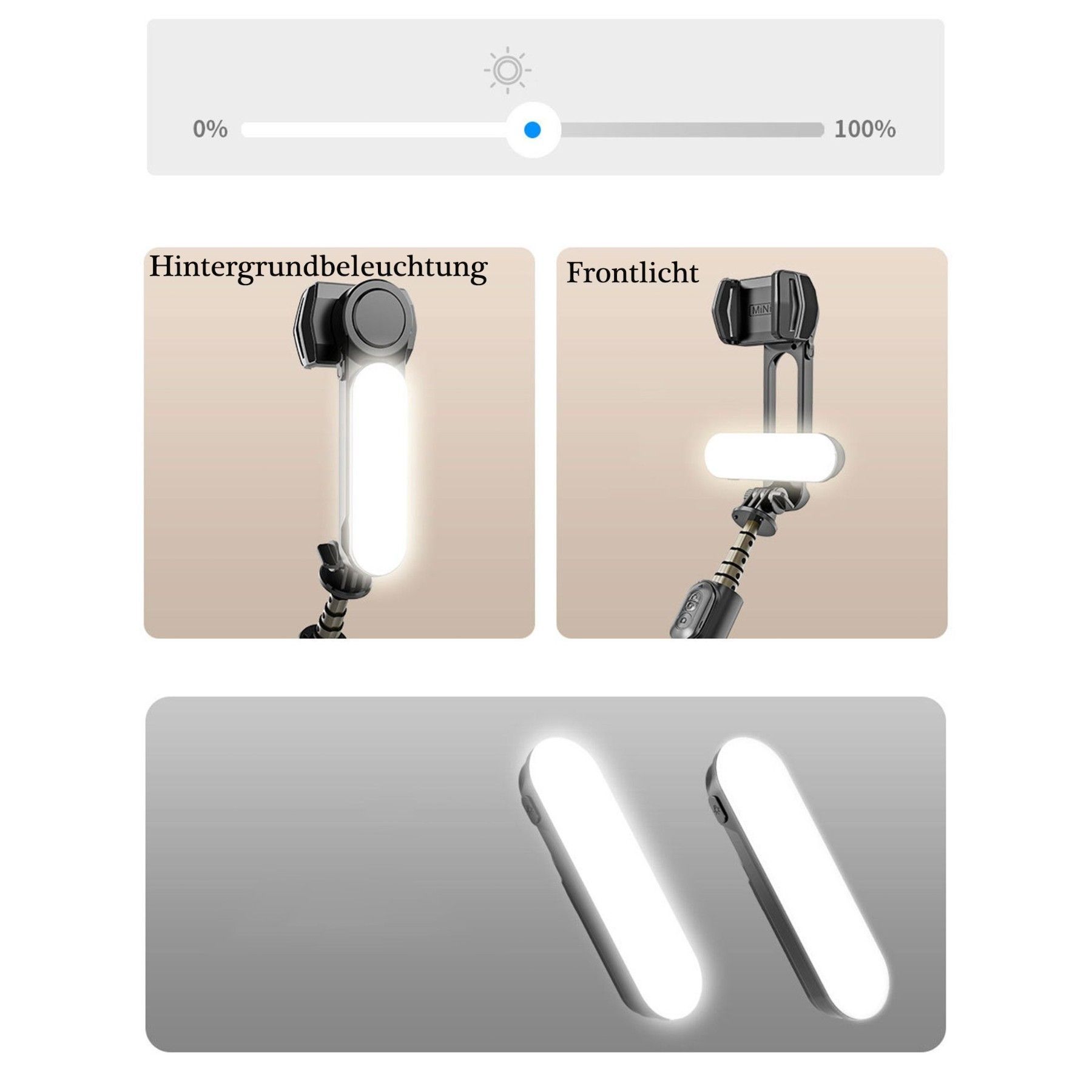 TEKOO Handy Stabilisator: Stativ, Bluetooth-Selbstauslöser, Aufhelllicht, Weiß || TEKOO Mobile Phone Stabilizer: Tripod, Bluetooth Self-Timer, Fill Light, White