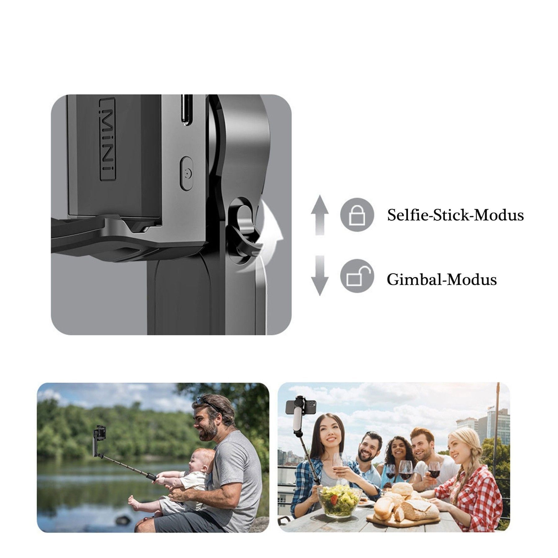 TEKOO Handy Stabilisator: Stativ, Bluetooth-Selbstauslöser, Aufhelllicht, Weiß || TEKOO Mobile Phone Stabilizer: Tripod, Bluetooth Self-Timer, Fill Light, White