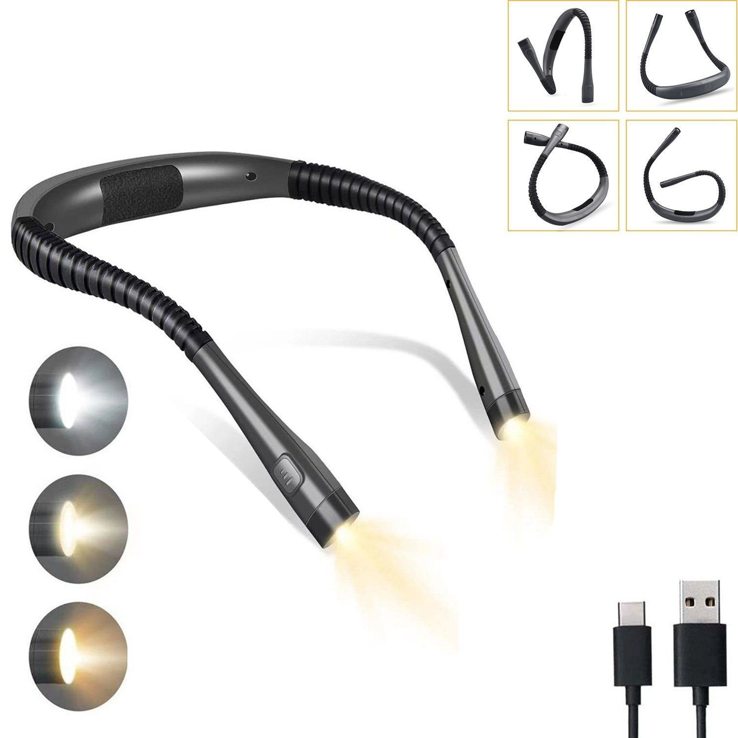 TEKOO Leselampe, Klemmleuchten Hals, 3 Farben und 3 Helligkeitsstufen, chwarz || TEKOO Reading Lamp, Clamp Lamps Neck, 3 Colours and 3 Brightness Levels, Black