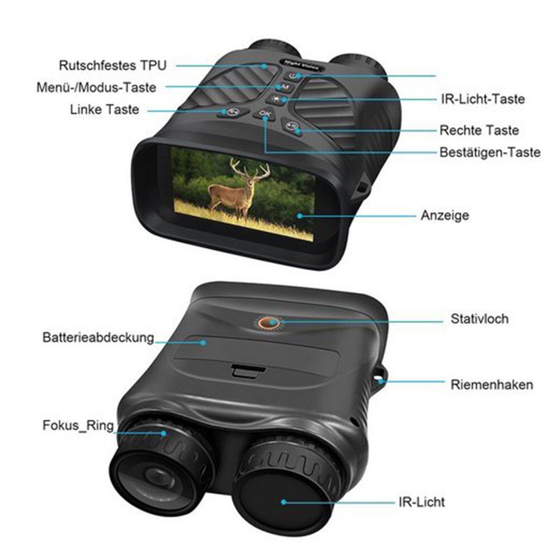 TEKOO Fernglas, Digitales Vogelbeobachtungsgerät, Nachtsicht, 2.5K HD, Schwarz || TEKOO Binoculars, Digital Bird Watching Device, Night Vision, 2.5K HD, Black