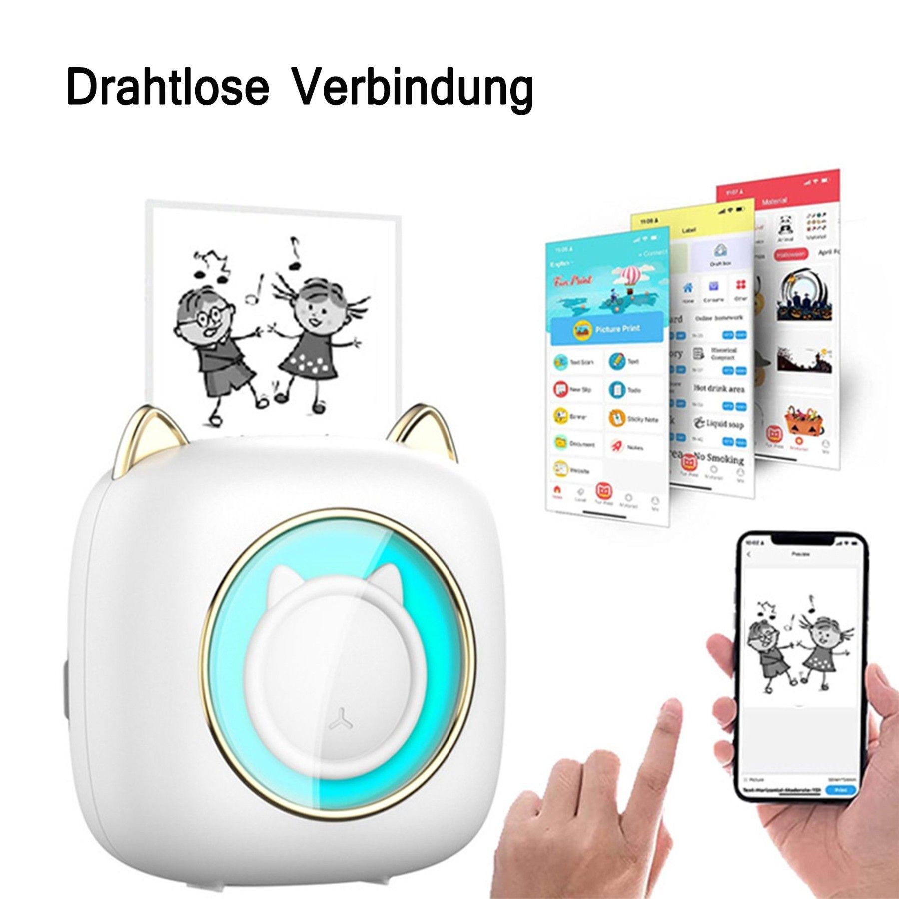 TEKOO Mini-Drucker: Thermodruck, Bluetooth-Verbindung, Tragbar, Für Unterwegs/Büro || TEKOO Mini Printer: Thermal Printing, Bluetooth Connection, Portable, Travel/Office