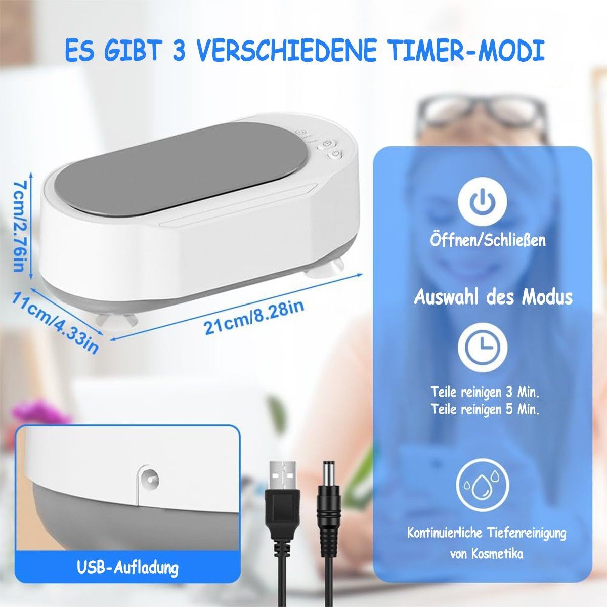 TEKOO Ultraschallreiniger, 3 Reinigungszyklen, 550ml, Schmuck/Brillen/Uhren || TEKOO Ultrasonic Cleaner, 3 Cleaning Cycles, 550ml, Jewellery/Glasses/Watches