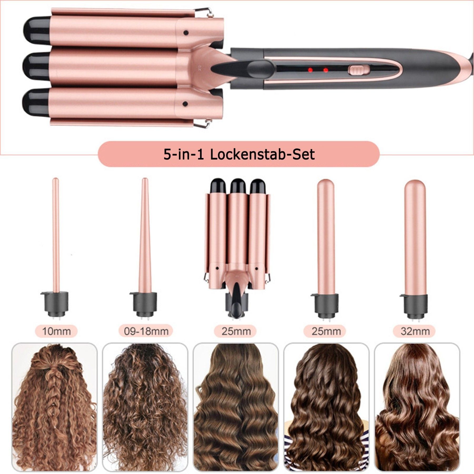 TEKOO Lockenstab, Lockenstab-Set - 60S Heizzeit, 5-in-1 Vielseitigkeit