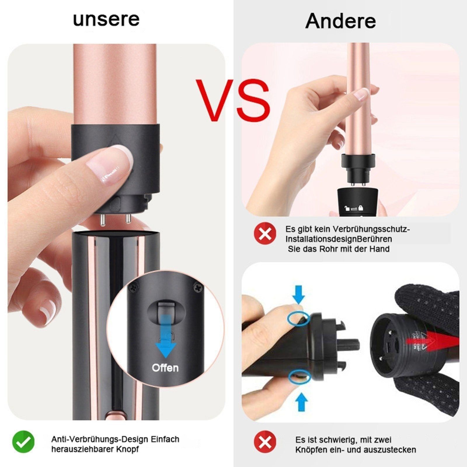 TEKOO Lockenstab, Lockenstab-Set - 60S Heizzeit, 5-in-1 Vielseitigkeit