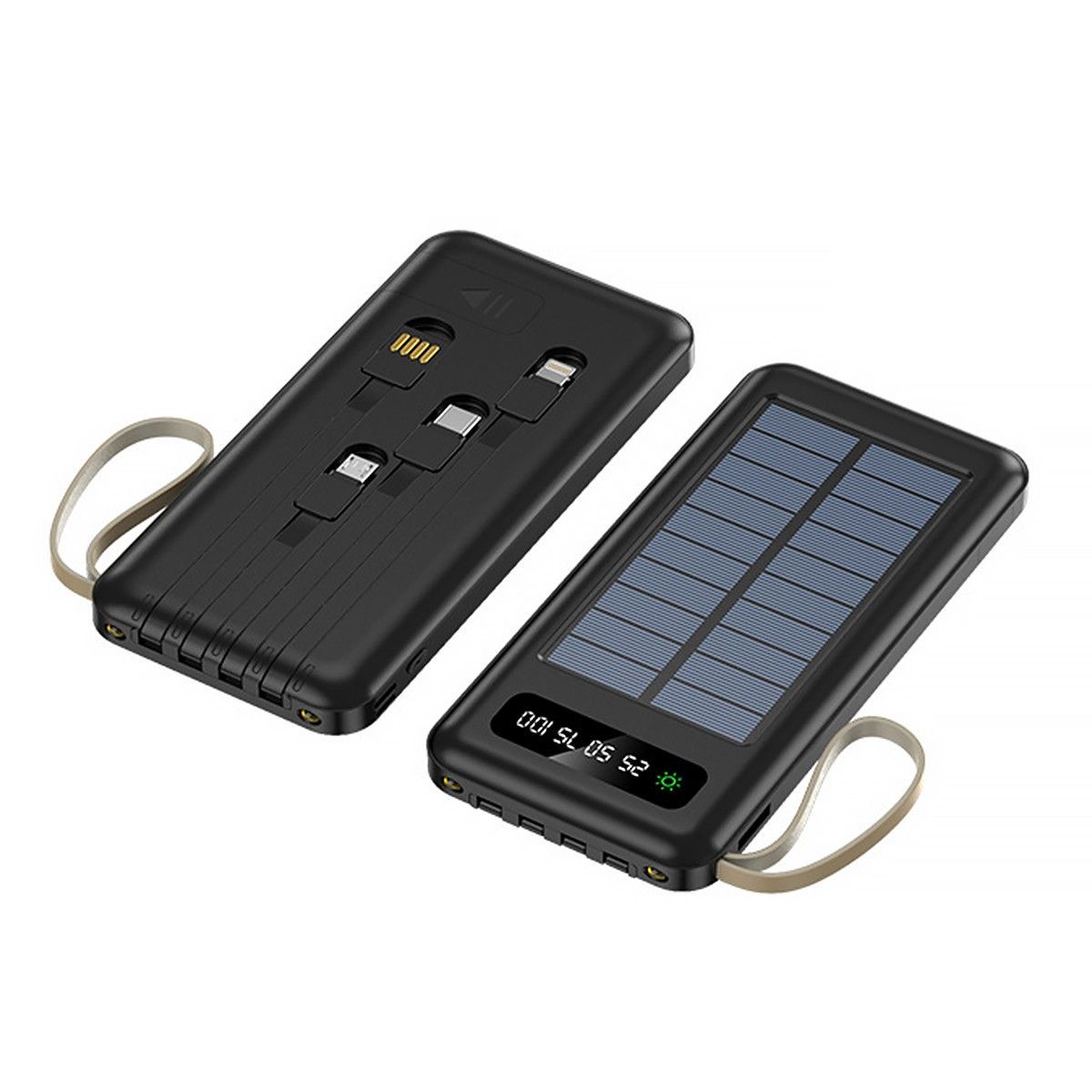 TEKOO Powerbank, Multifunktions-Charger , 4-in-1-Kabel (30000mAh, mit Solarpanel)