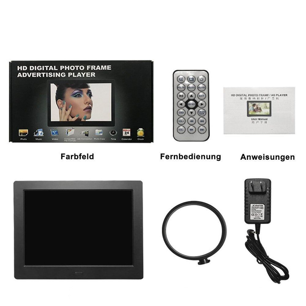 TEKOO Digitaler Bilderrahmen: 10.1 Zoll, Fernsteuerung, 1024 * 600 Pixel, schwarz || TEKOO Digital Picture Frame: 10.1 inch, remote control, 1024*600 pixels, black
