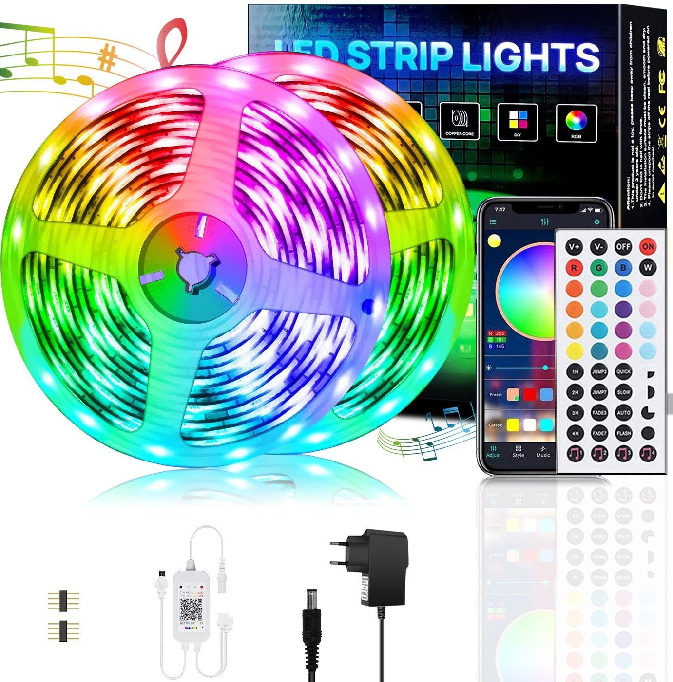 TEKOO LED Stripe, LED- Streifen, Lichtstreifen, Lichterketten, Bluetooth, RGB, 15M || 