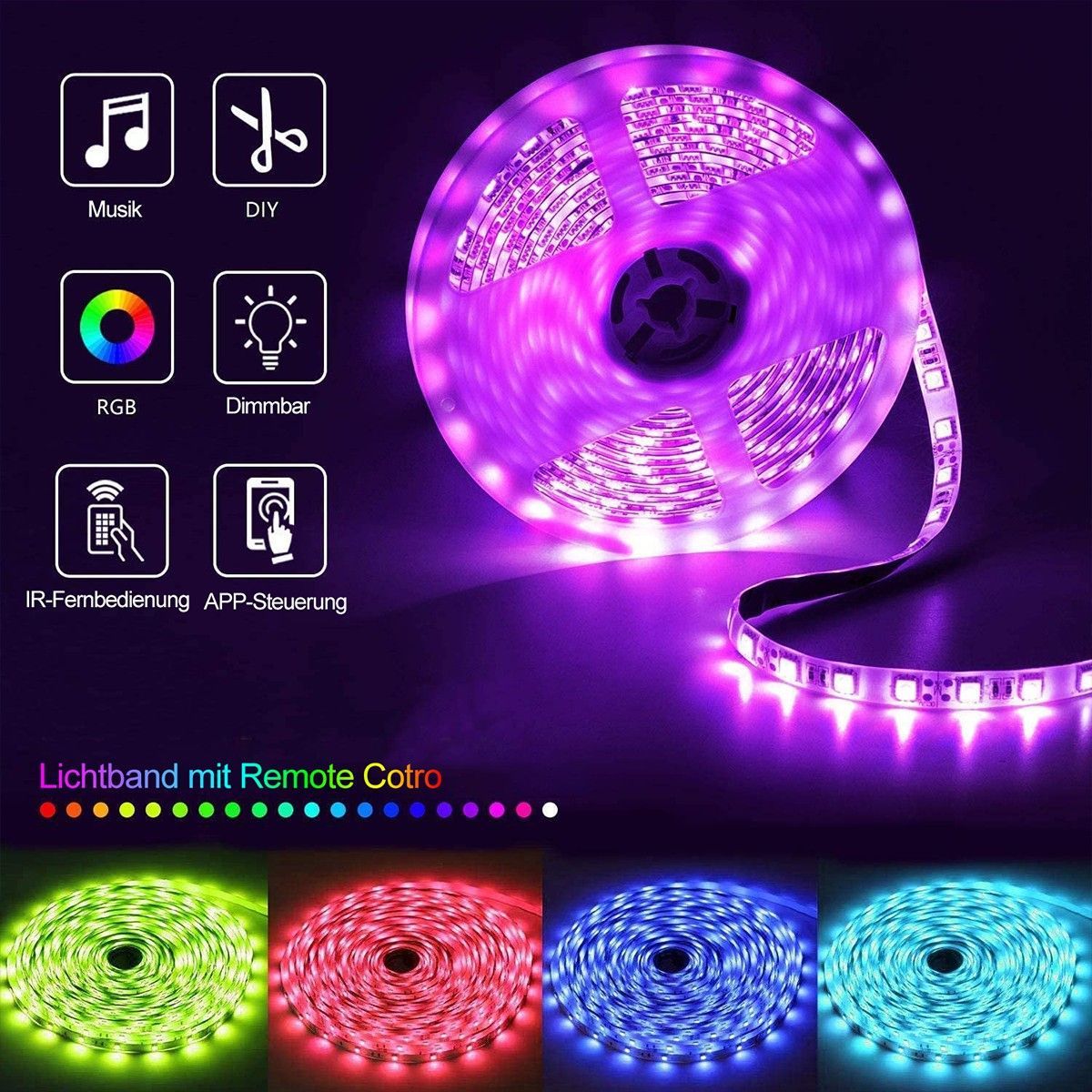 TEKOO LED Stripe, LED- Streifen, Lichtstreifen, Lichterketten, Bluetooth, RGB, 15M || 