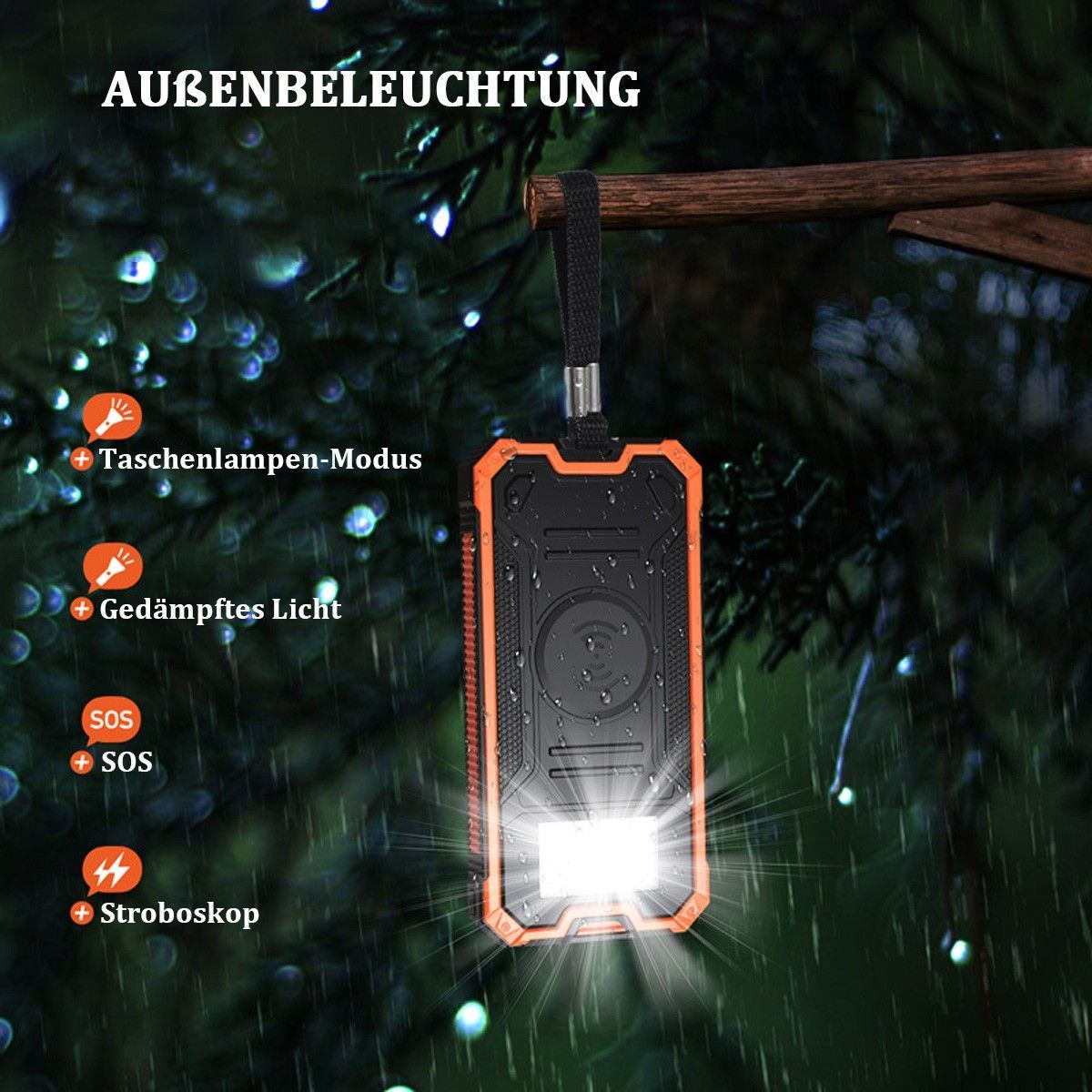 Powerbank, Ladebank, Solar Wiederaufladbar, XN-888KW, Schwarz || Power Bank, Charging Bank, Solar Rechargeable, XN-888KW, Black