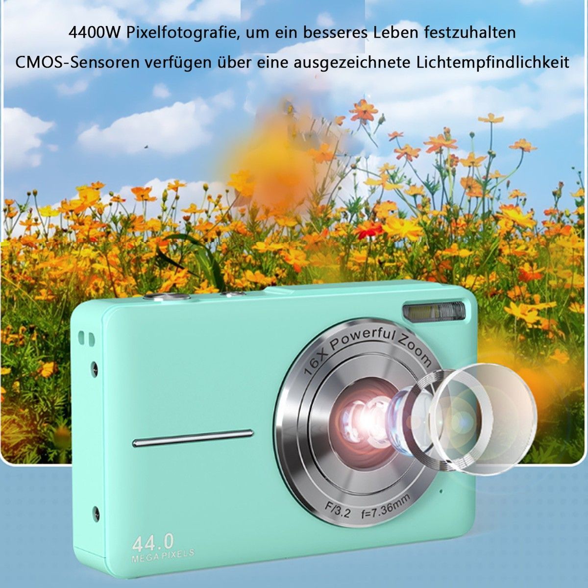 TEKOO Digitalkamera: 44MP Foto, 1080P Video, 16x Zoom, Kompaktkamera, Reisekamera || TEKOO Digital Camera: 44MP Photo, 1080P Video, 16x Zoom, Compact Camera, Travel Camera