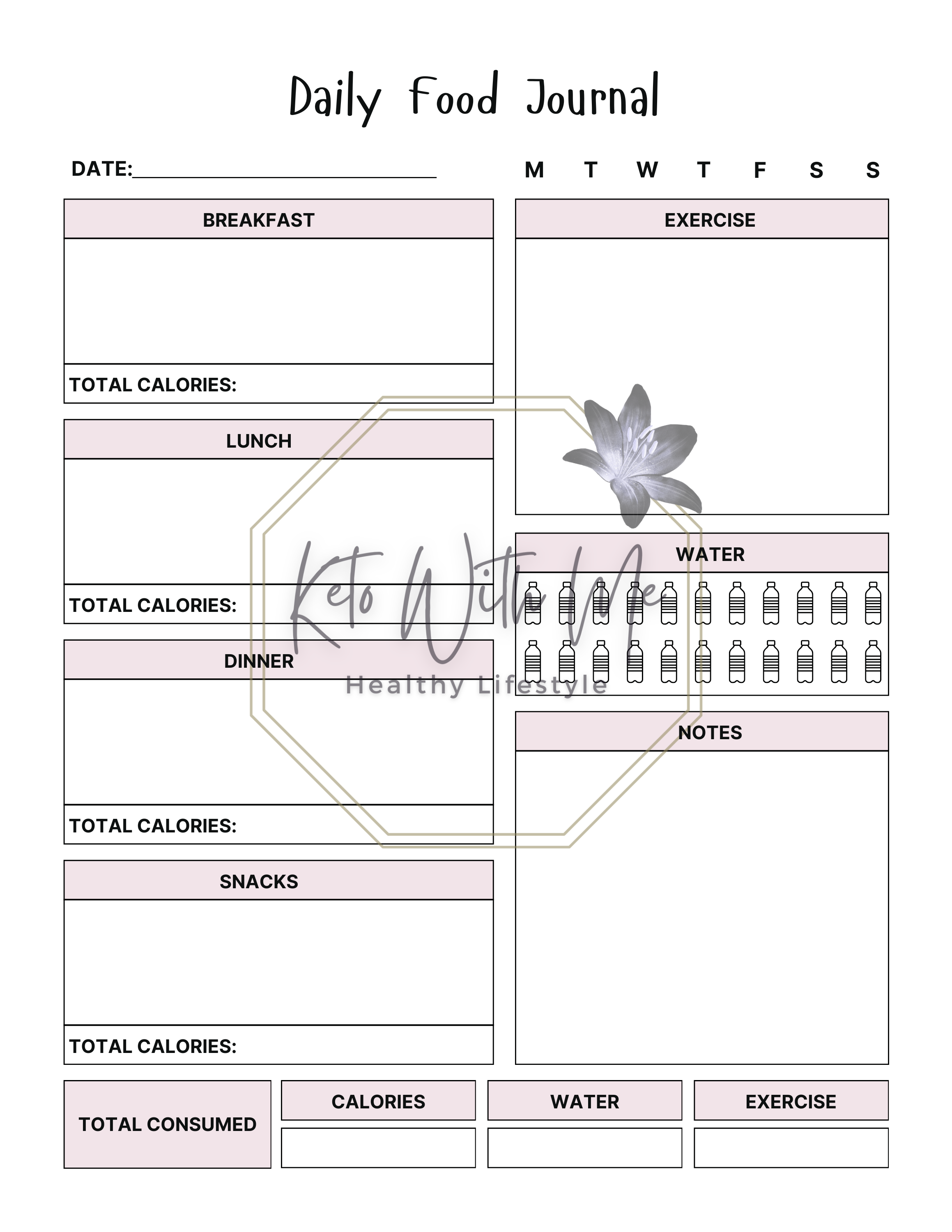 Printable Keto Tracker | Low Carb Meal Planner | Weight Loss & Macros Journal | Digital Download | Keto Diet Planner PDF